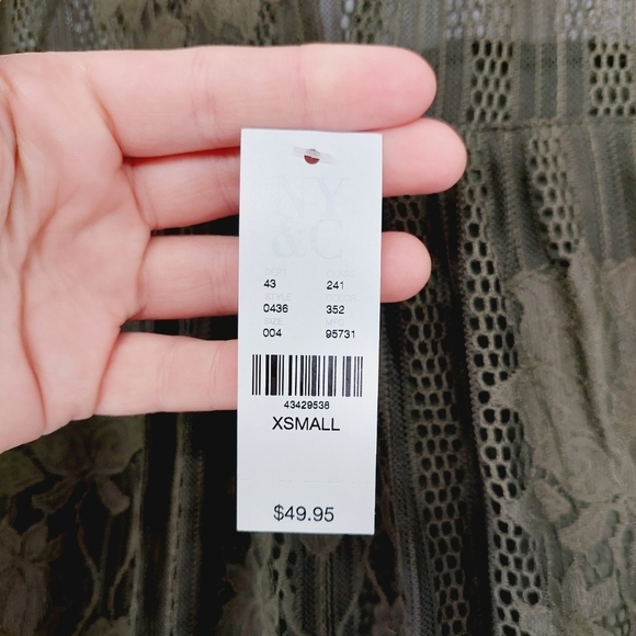 New York & Company Green Lace Floral Long Sleeve Mock Neck Blouse 2484 - Picture 5 of 9